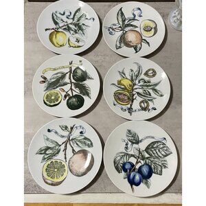 Vintage Bareuther Set of 6 Stylized Fruit Motif 8" Salad Plates Bavaria Germany